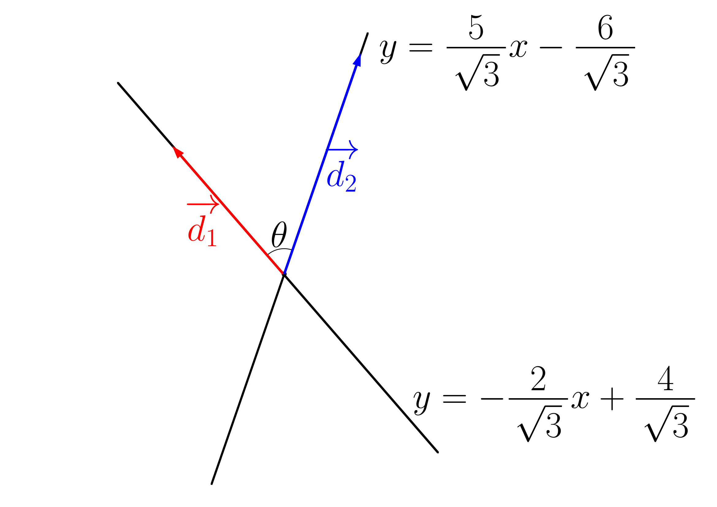 2直線のなす角(方向ベクトル利用)練習1