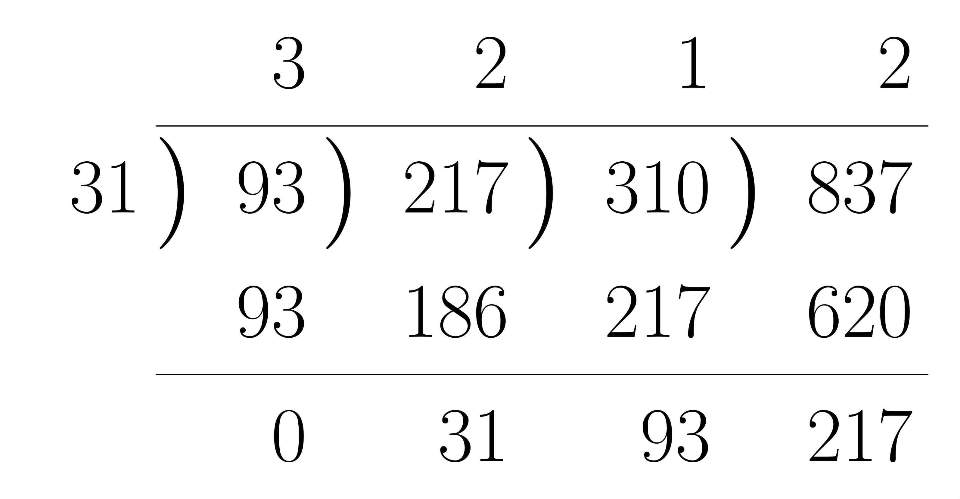 ユークリッドの互除法による最大公約数の求め方の計算法練習1