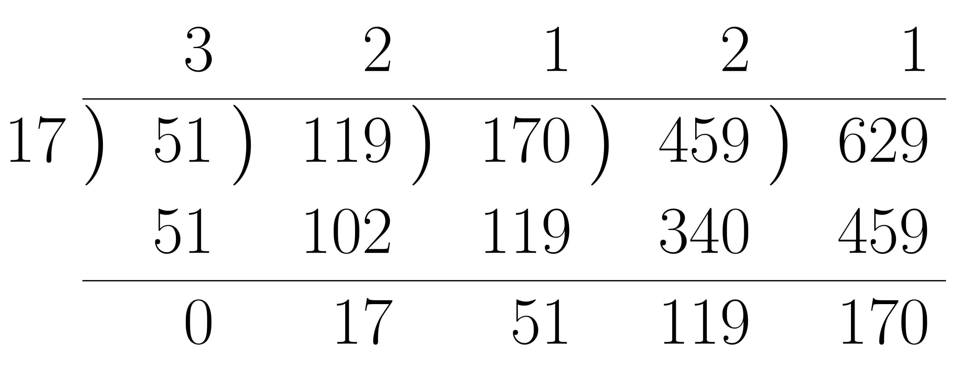 ユークリッドの互除法による最大公約数の求め方の計算法練習2