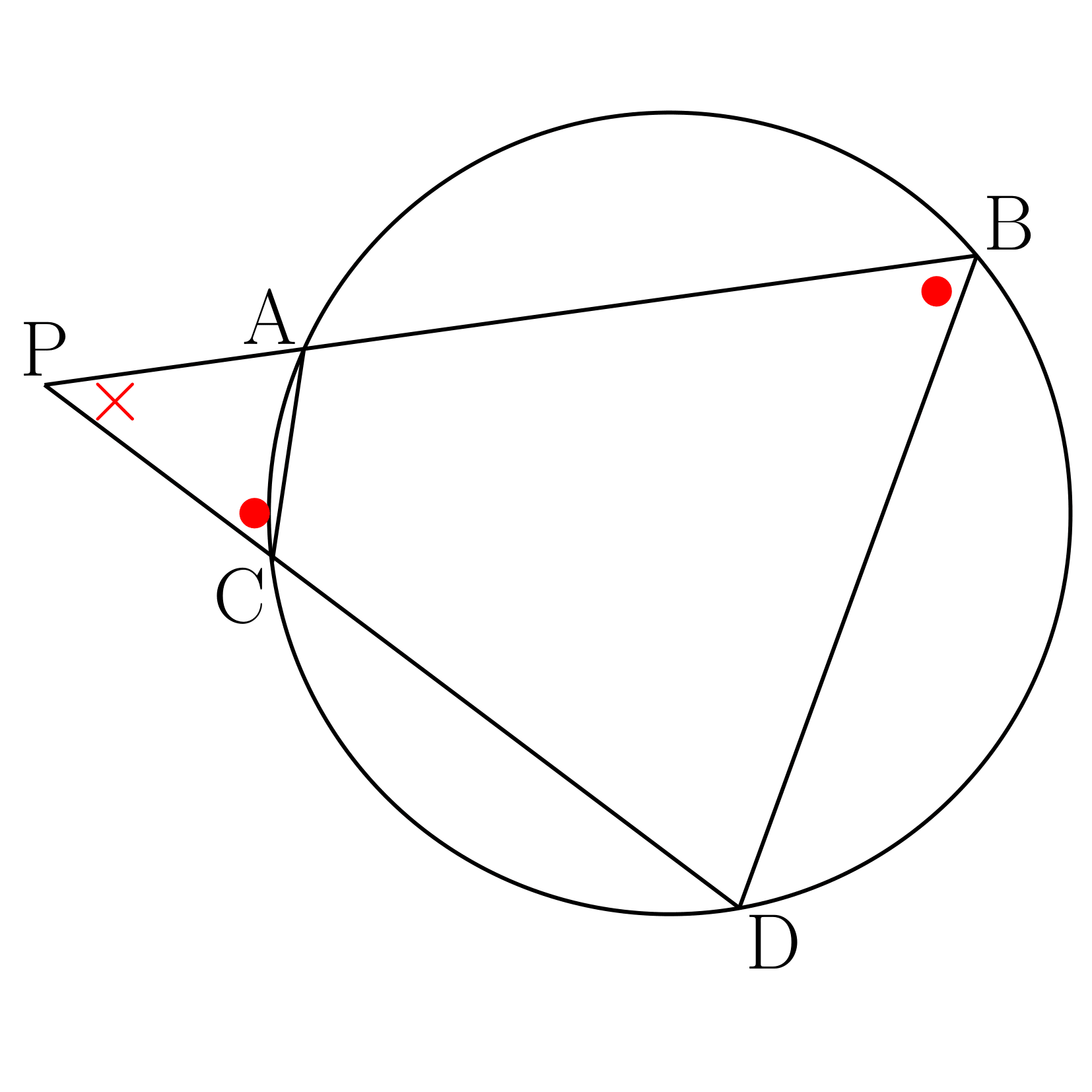 方べきの定理2の証明の図