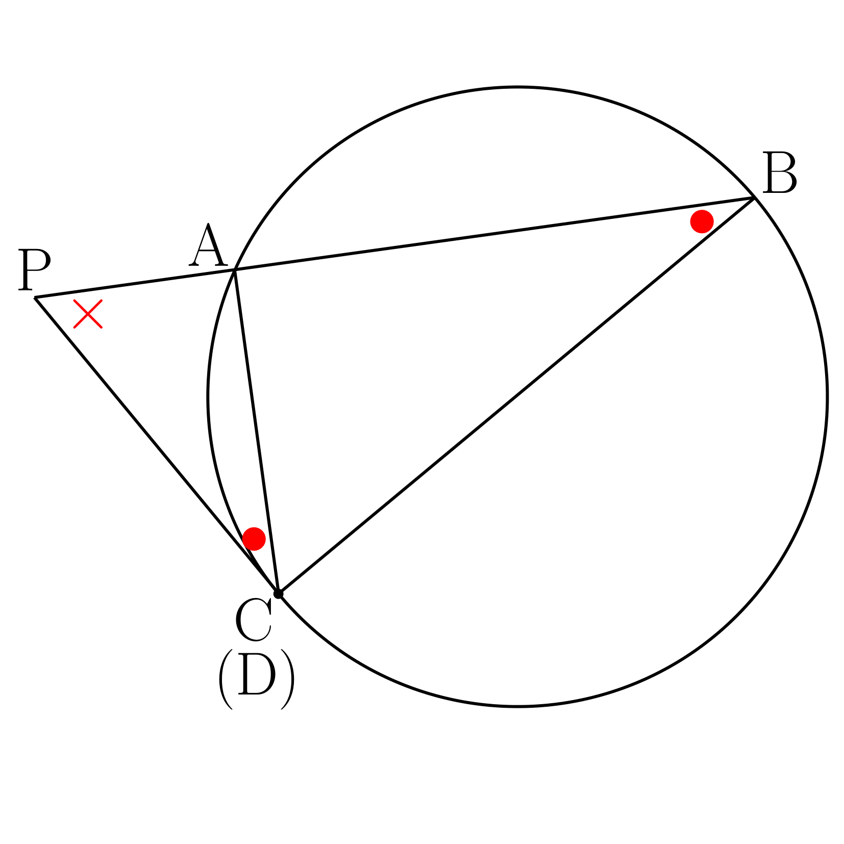 方べきの定理3の証明の図